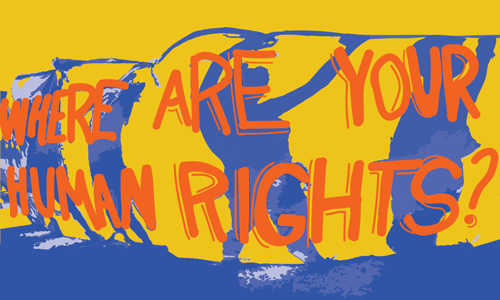 Where are your human rights written across an abstract bright image