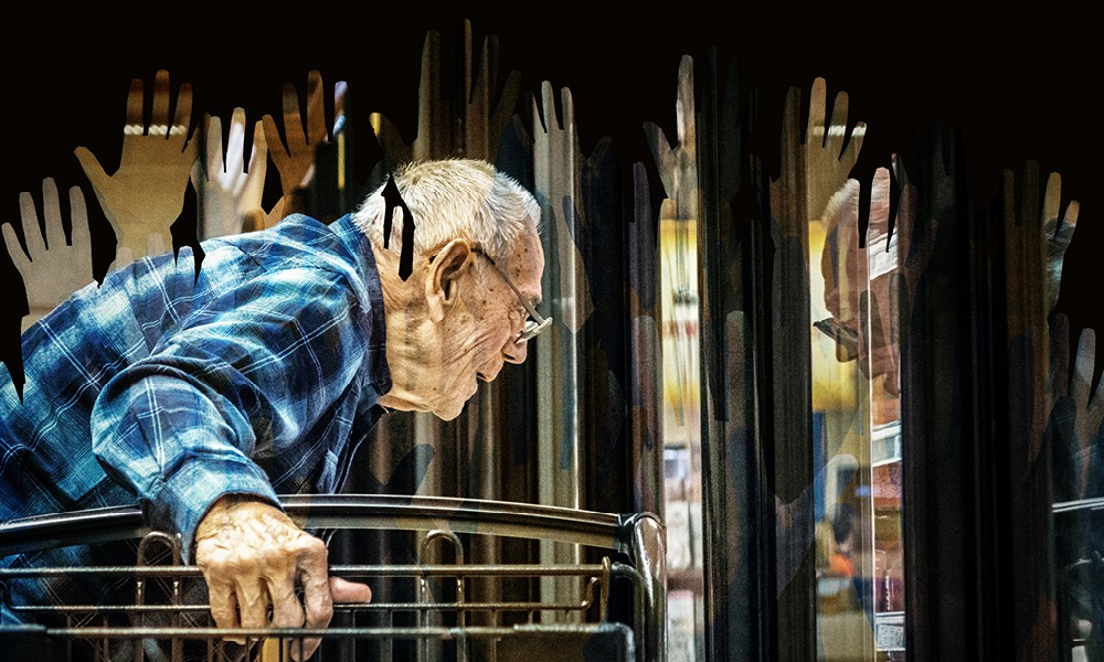 Elderly man with walker