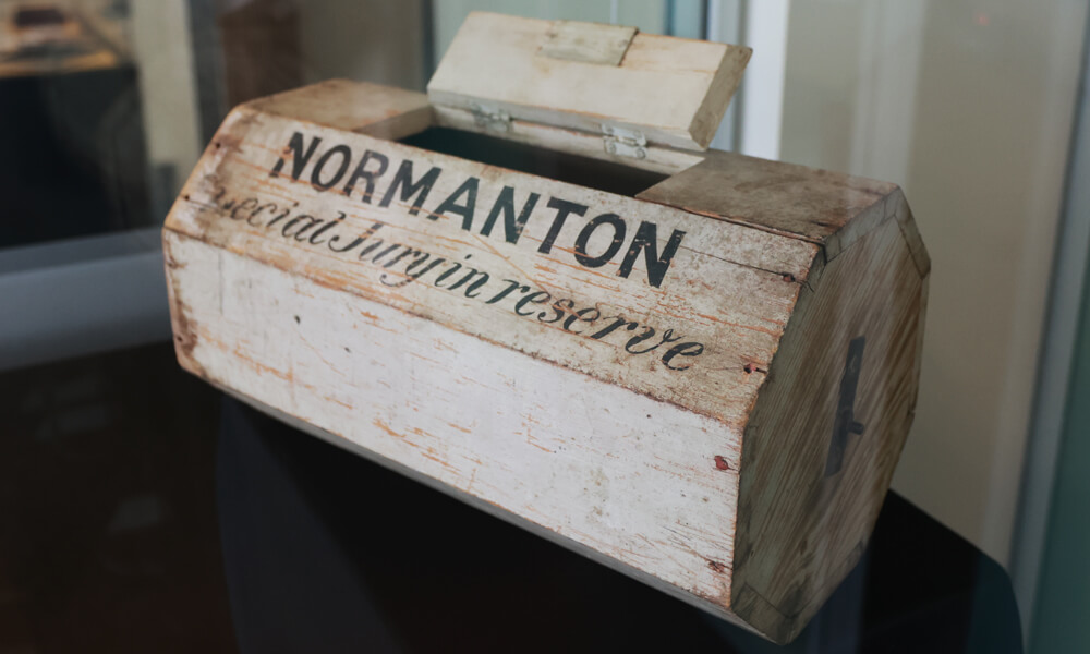 A barrel used in Normanton to select a potential juror during empanelment.