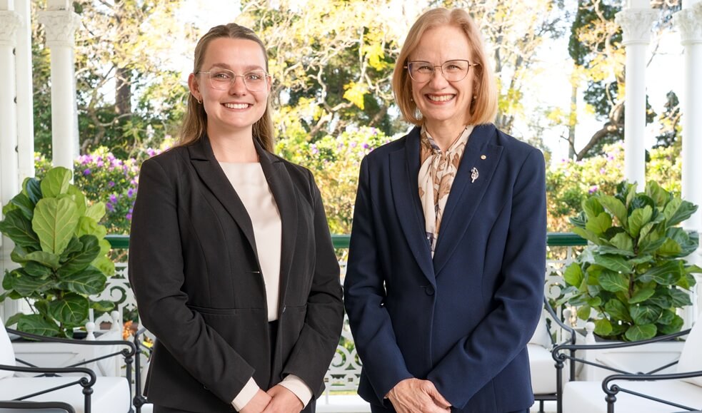 Rhodes Scholar Molly Swanson with Queensland Governor Dr Jeannette Young.