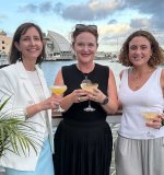 District Court Judge Nicole Kefford (left)  and her associate Charlotte Coorey (right) are welcomed  by barrister Merissa Martinez.